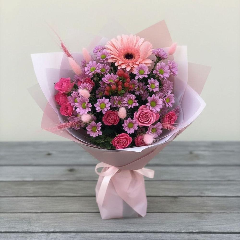 Букет цветов из: Розы, Герберы и Хризантемы в Оричах