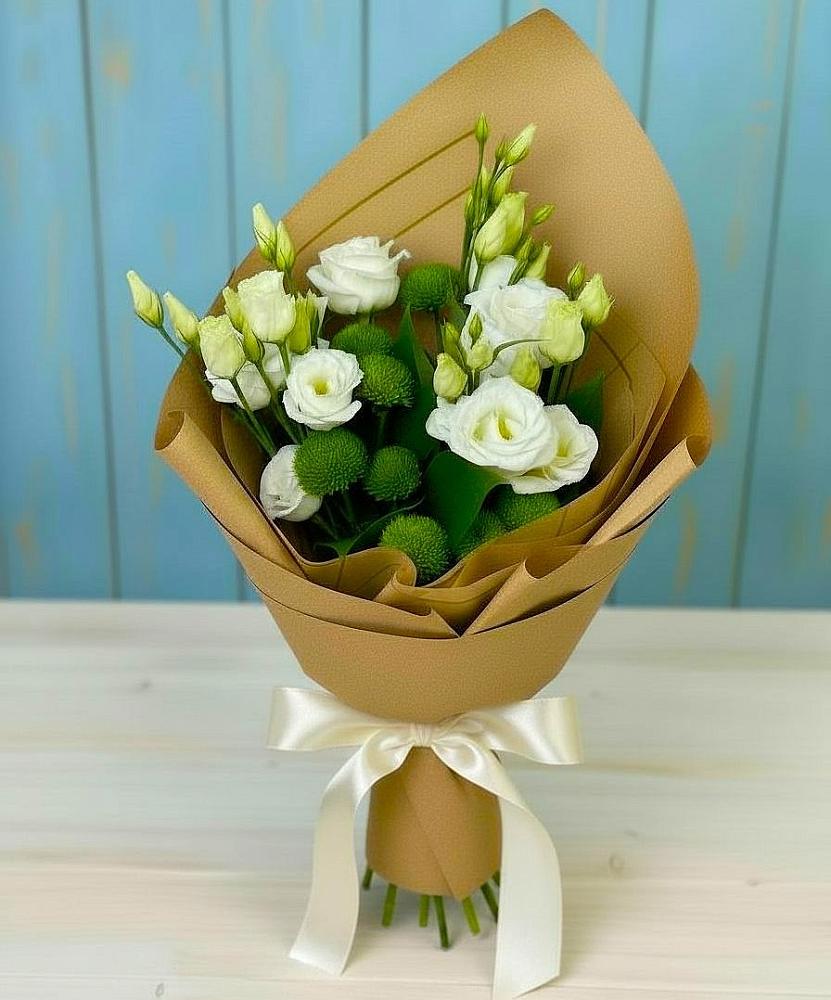 Букет цветов из: Хризантемы и Лизиантусы в Оричах