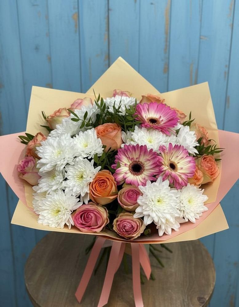 Букет цветов из: Розы, Герберы и Хризантемы в Оричах