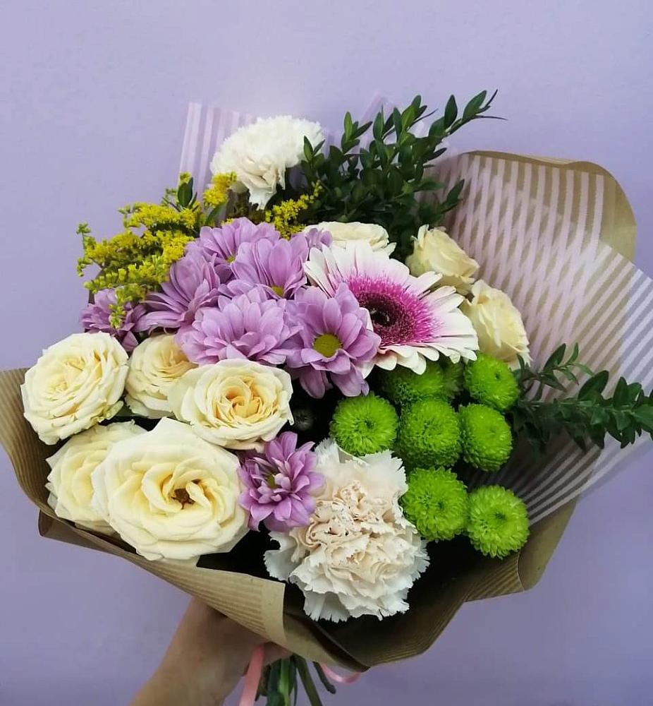 Букет цветов из: Хризантемы, Розы, Гвоздики и Герберы в Оричах