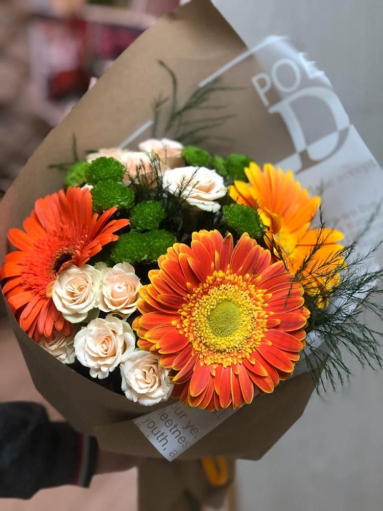 Букет цветов из: Герберы, Хризантемы и Розы в Оричах