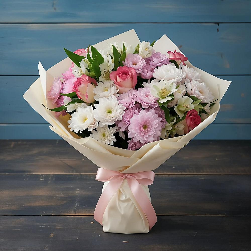 Букет цветов из: Хризантемы, Альстромерии и Розы в Оричах